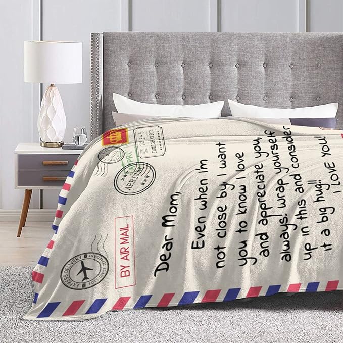 Throw Blankets Anniversary Birthday Gift for Mom from Daughter Son, Dear Mom Blanket for Mother's Day, Super Soft Flannel Throw Blankets for Christmas Valentines Day for Bed Couch(60x80)