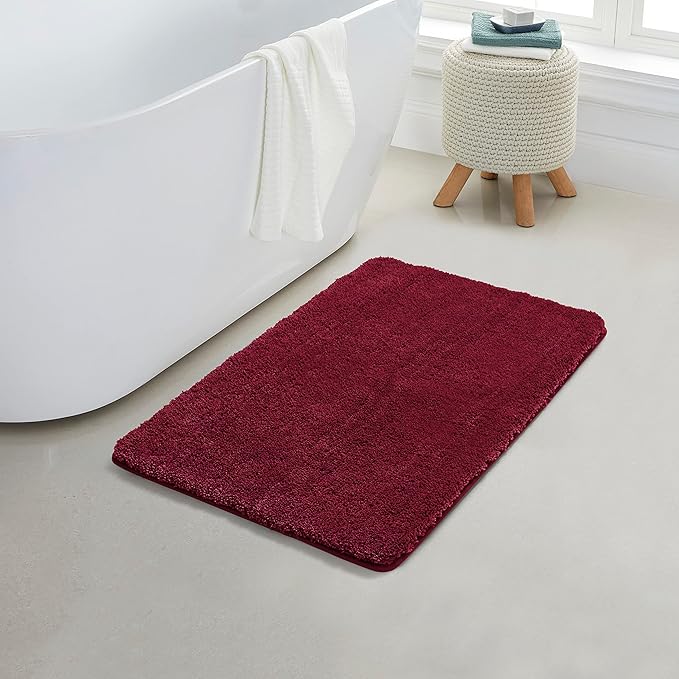 YHF Bathroom Rugs 17" X 24", Extra Thick & Soft Microfiber Shaggy, Machine Washable Bath Mats, Absorbent Bath Rugs, Non-Slip Rubber Backing Bath Mat for Bathroom Floor, Tub and Shower, Burgundy