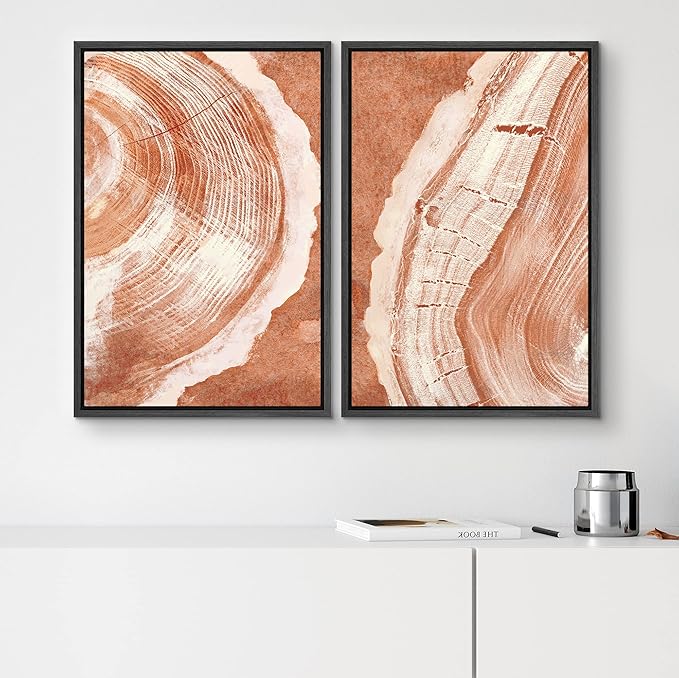SIGNWIN Framed Canvas Print Wall Art Set Orange Closeup Wood Tree Ring Details Nature Wilderness Illustrations Modern Art Rustic Colorful Ultra for Living Room, Bedroom, Office - 24"x36"x2 Black