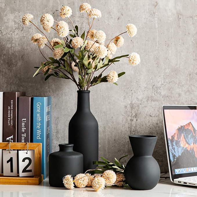 Ceramic Flower Vase Without Dried Fake Flowers, Centerpiece vases for Table, Modern Vases for Home Decor- 3 Pcs