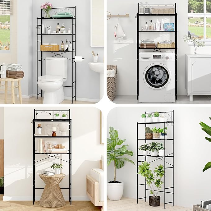 MallBoo Over The Toilet Storage Rack,Metal 3-Tier Over Toilet Organizer Shelf,Freestanding Above Toilet Shelf for Bathroom, Laundry(Black)