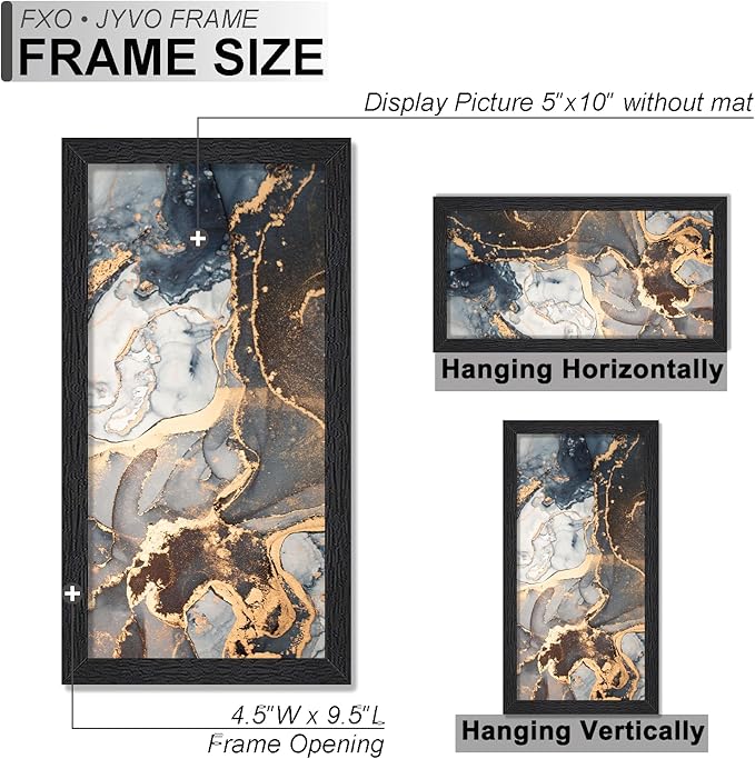 Engineered Wood 5x10 Picture Frame Set of 6, Black Frame for 5 x 10 Inch Picture Poster Photo, Light Weight 5 by 10 Frame with Wood-grain for Wall - 6 Pack/Black/5"x10"