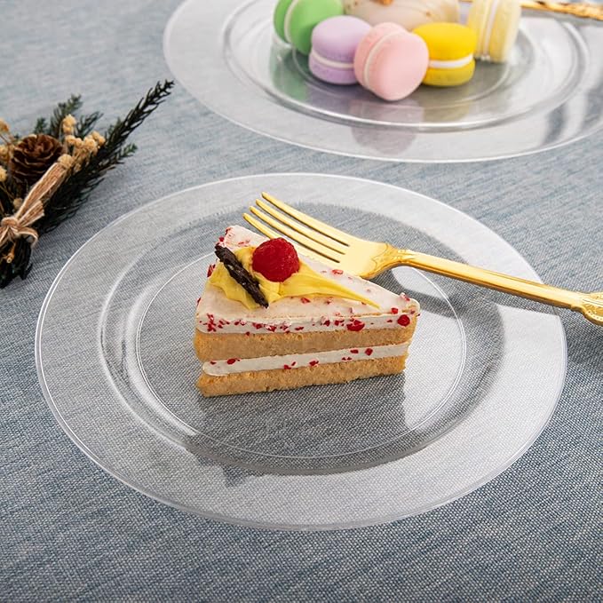 Liacere 120Pieces Clear Plastic Plates - Premium Clear Disposable Plates include 60Pieces 10.25inch Dinner Plates & 60Pieces 7.5inch Dessert Plates for Weddings & Parties