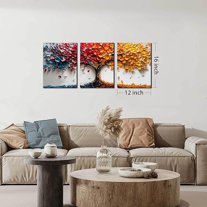 Tree Canvas Wall Art for Living Room - Colorful Wall Decor for Bedroom Teen Girl - Modern 3 Piece Wall Art for Office Size 12" x 16"