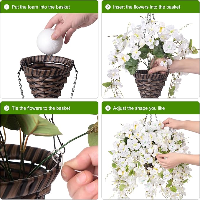 Ivydale Artificial Hanging Flowers Baskets Fake Plants for Outdoors Summer Decoration, Faux Hibiscus UV Resistance Realistic Silk Flowers for Outside Home Patio Porch Balcony Garden Wedding, White