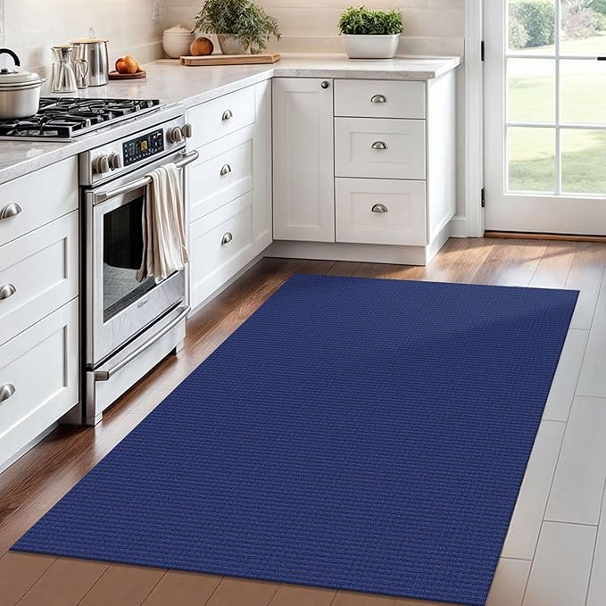 IOHOUZE Washable Area Rug 4x6 Non Slip Rubber Backed Woven Rugs for Entryway Indoor Bedroom Rugs Kitchen Rug Floor Throw Carpet for Entrance, Living Room, Royal Blue/Navy
