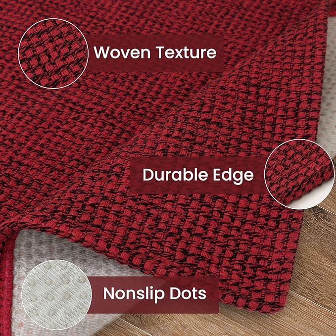 IOHOUZE Christmas Runner Rug 2x6 Ft Black Red Woven Runners for Hallways Washable Kitchen Rug Non Slip Braided Entryway Runner Rugs Floor Carpet Runners for Indoor Foyer Bedroom Laundry
