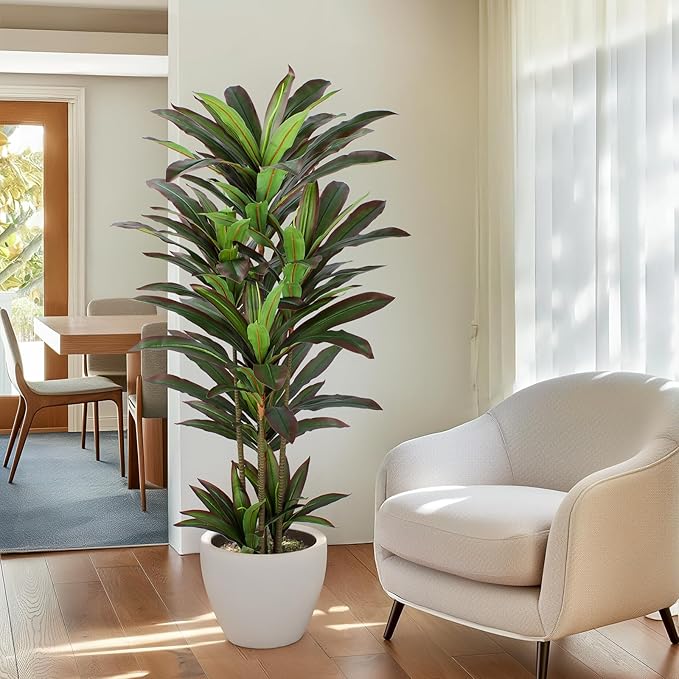 Dracaena Artificial Plant 5ft Red Yucca Silk Tree Faux Plants Indoor Tall Fake House Floor Plants Realistic Artificial Trees for Home Office Decor Indoor Outdoor Housewarming Gift