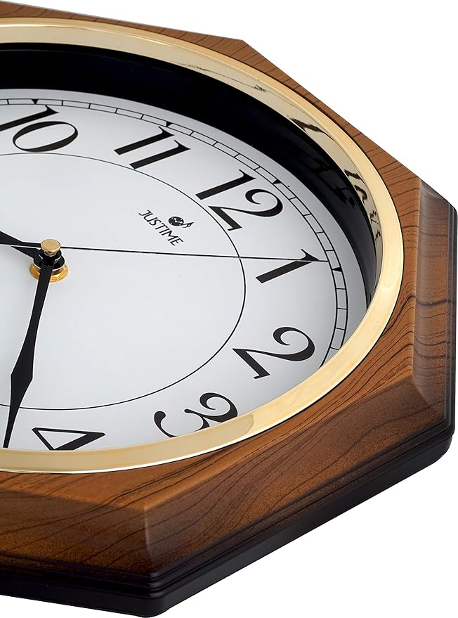 JUSTIME Traditional Schoolhouse Easy to Read Regulator Wall Clock, Chiming Wall Clocks with Pendulum & Westminster Chime Hourly, Schoolhouse Wall Decor Battery Operated (Light Wood Grain)