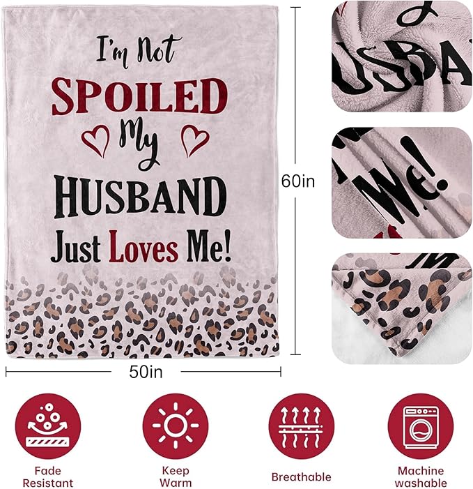 CENSIHER Gifts for Wife, Spoiled Wife Blanket 60x50in, Valentines Gifts for Her Wife, Anniversary Birthday Gifts for Women Her, Wife Birthday Gift Ideas, Presents for Mothers Day Christmas