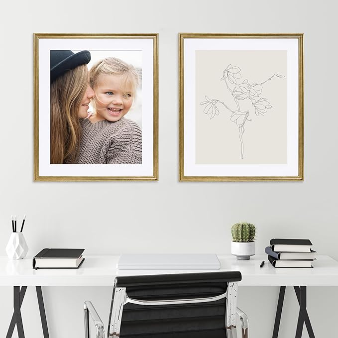 Camden Reed Set of Two Luxe Poster Frames Matted to 16x20 Inches, 20x24 Inch, Brass