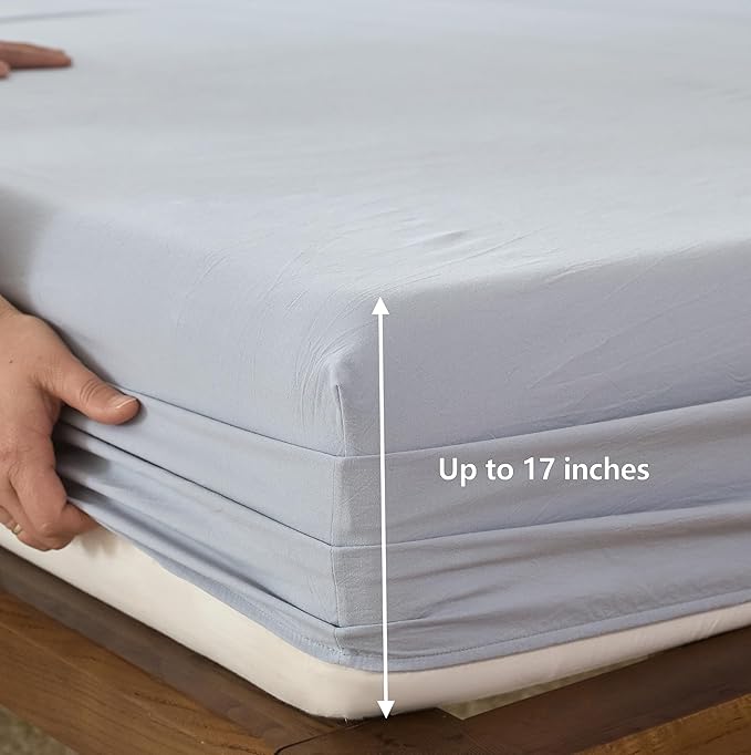 100% Cotton 6-Piece King Size 108" x 102" Bedding Set - Fitted Sheet, Flat Sheet & 4 Pillowcases with 17" Deep Pocket,Soft Breathable Bed Sheets for Cozy Sleep,Cornflower Blue
