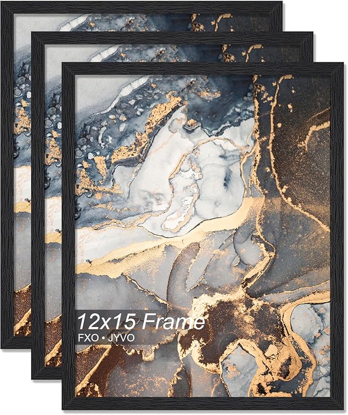 Engineered Wood 12x15 Picture Frame Set of 3, Black Frame for 12 x 15 Inch Picture Poster Photo, Light Weight 12 by 15 Frame with Wood-grain for Wall - 3 Pack/Black/12 x15
