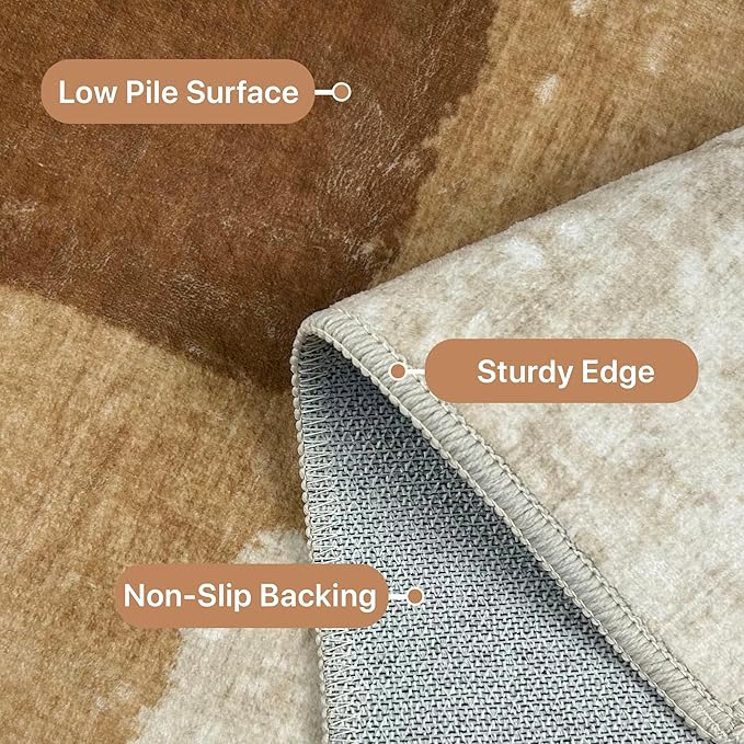 GENIMO Washable Area Rugs for Living Room Bedroom, 8x10 Modern Abstract Stripe Non Slip Rug, Low Pile Soft Contemporary Indoor Floor Carpet Cover for Dining Room Kitchen, Orange Brown