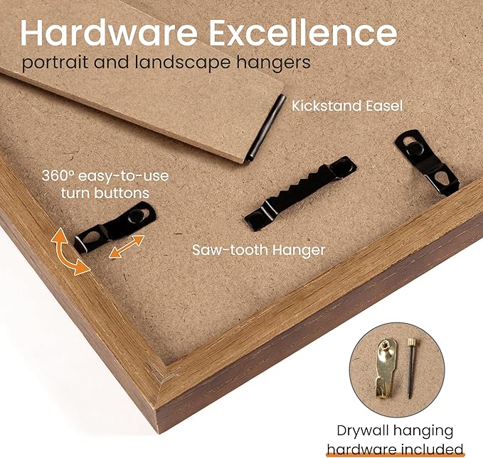 Axeman 8x10 Picture Frame - Solid Oak Wood With Mat For 5x7 - Plexiglass and Hanging Hardware Included - Wall and Tabletop Display - Walnut