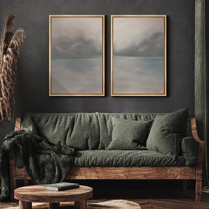 MUDECOR Framed Canvas Print Wall Art Set Abstract Neutral Beige and Brown Illustrations Modern Art Decorative Bohemian Calm/Zen for Living Room, Bedroom, Office - 24"x36"x2 Natural