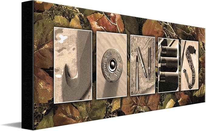 Personal-Prints HUNTING or Hunter Personalized Name Art Décor Gift | Customized Name Art Present for Those who Hunt Deer, Waterfowl and more (10"x30" Stretched Canvas)