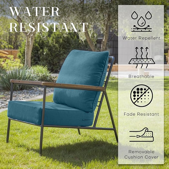 Patio Cushions for Outdoor Furniture - 24×24 Inches High Back and Deep Seating Outdoor Cushion for Patio Chairs Sofa Couch Loveseat Water Resistant(Malachite Green/2 Set/No Button)