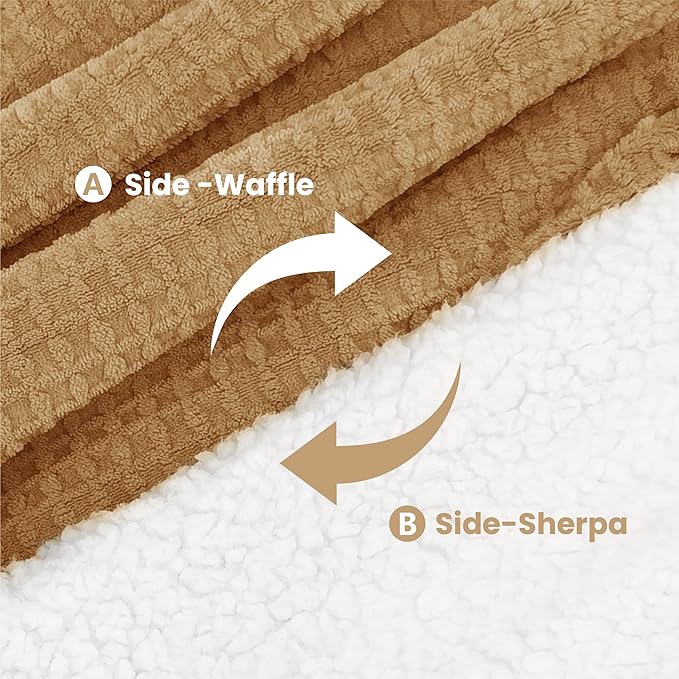 Heated Blanket Electric Blanket King Waffle, 90x100 Inches Dual Controllers Sherpa Fleece Fast Heating Blanket 6 Heating Levels & 10 Hours Auto Off ETL Certification, Apricot Orange King