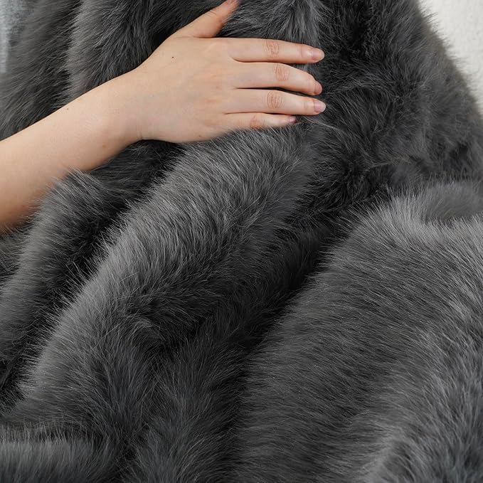 BATTILO HOME Luxury Fluffy Grey Faux Fur Throw Blanket, Cozy Warm Fur Blanket for Couch, Sofa, Chair, Bed, Plush Fuzzy Fur Throws with Long Pile, 50"x60"