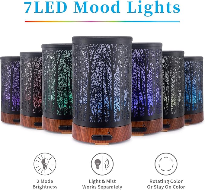 Essential Oil Diffuser - Multifunction Aromatherapy Diffuser 7 LED Color Changing Light 150ML Metal Diffuser Easy to Clean Suitable for Home,Office (Tree)