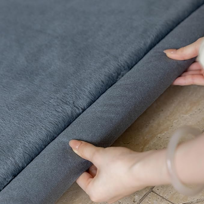 Loartee Faux Rabbit Fur Rug - 1.18" Thick Soft Fluffy Area Rug, Non-Slip Memory Foam Crawling Mat, Dark Gray, 78"x118"