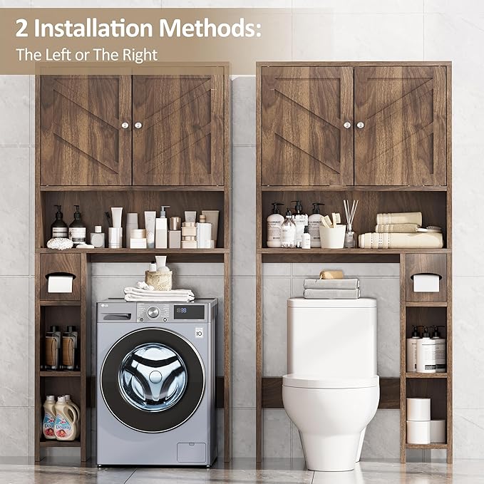 Meilocar Bathroom Over ToiletStorage Cabinet with Toilet Paper Holder Stand, Freestanding Bathroom Storage Organizer Cabinet Space Saver W/Adjustable Shelf, Walnut