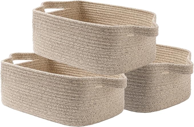 KALLAX Small Woven Basket, 14 x 10 x 5.6 Inches, Small Storage Baskets for Organizing, Gift Baskets Empty, Cute Rope Shelf Closet Storage Bins for Shelves, Dog Toy Basket, Mixed Brown