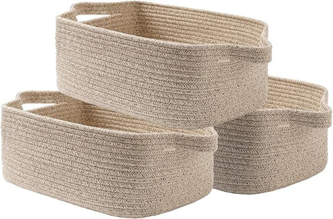 KALLAX Small Woven Basket, 14 x 10 x 5.6 Inches, Small Storage Baskets for Organizing, Gift Baskets Empty, Cute Rope Shelf Closet Storage Bins for Shelves, Dog Toy Basket, Mixed Brown