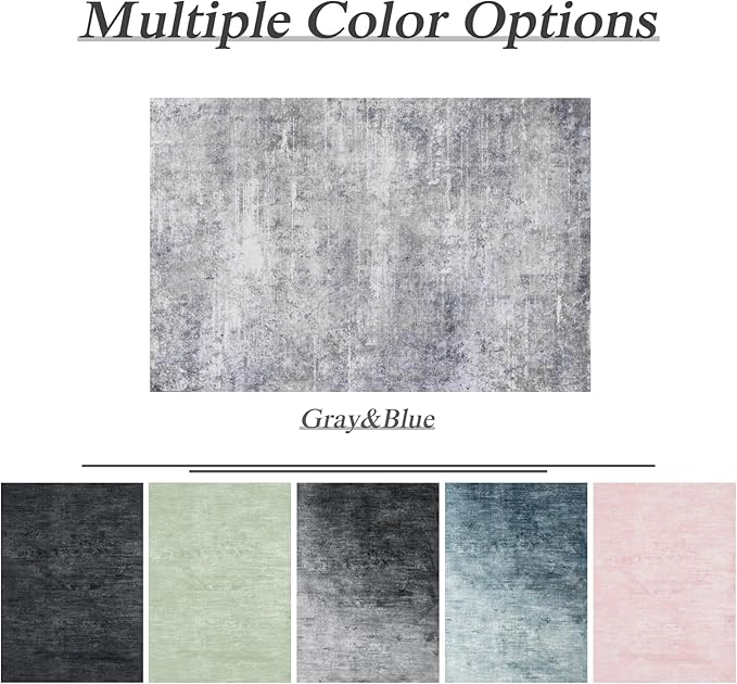 Washable Rug 9x12 Area Rugs for Living Room - Stain Resistant Non-Slip Backing Boho Rug for Bedroom,Durable & Ultra-Thin Vintage Large Area Rug(9x12,Gray/Blue)