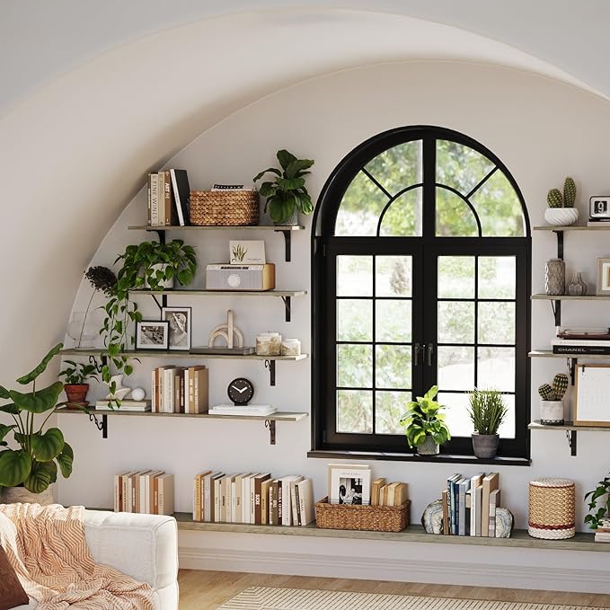 DINZI LVJ Long Wall Shelves, 55.1" Large Floating Shelves Set of 2, Wide Display Shelf Wall Mounted with Brackets, Easy Hanging for Living Room, Toilet, Office, Bedroom, Gray Wash