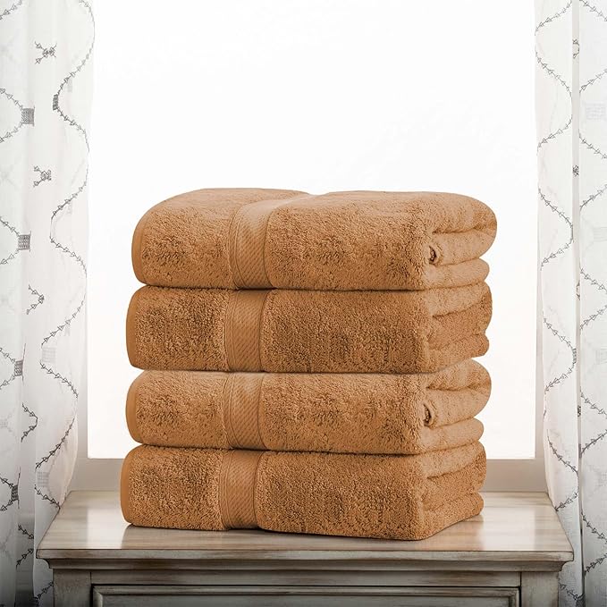 BNM Egyptian Cotton Heavyweight Towels, Ideal For Bathroom, Shower, Spa, 800 GSM Bath Towels, Highly-Absorbent, Luxury Bathroom Essentials, Soft Plush Home Basics, Bath Towel Set of 4, Orange Rust
