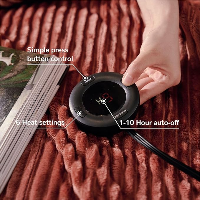 Heated Blanket Queen Size 84"x90",ETL Certification-6 Heating Levels Electric Blanket&1-10 Hour Auto Off,Heating Blanket with Dual Controller(RED)