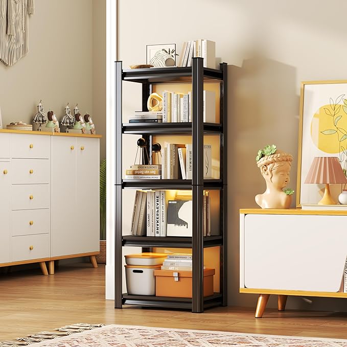 Tall Bookshelf with Open Shelves, Metal Office Book Shelf, Adjustable Organizer Bookcase, Standing Storage Organizer Shelf for Living Room (5tier 20" W*14" D*54" H)