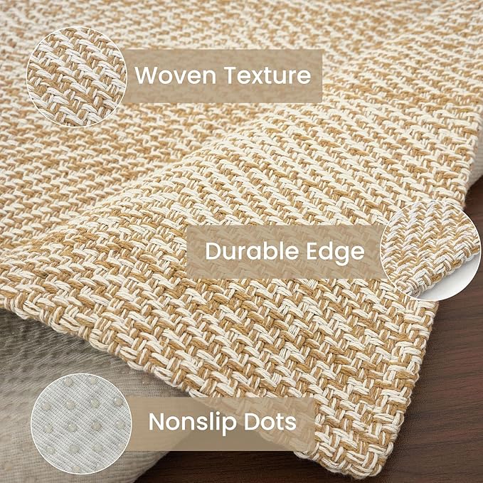 IOHOUZE Washable Runner Rug 2x8 Non Slip Rubber Backed Hallway Runner Entryway Runner Indoor, Kitchen Rugs Woven Cotton Floor Carpet for Kitchen Hall Entrance, Warm Beige/Orange/Apricot