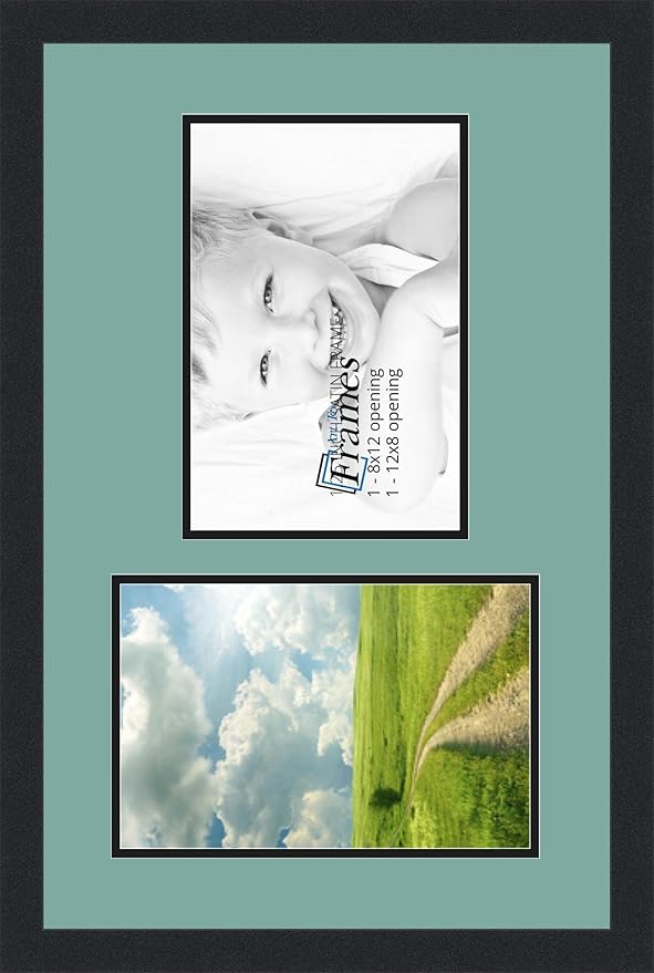 ArtToFrames Collage Photo Frame Double Mat with 2 - 8x12 Openings and Satin Black Frame