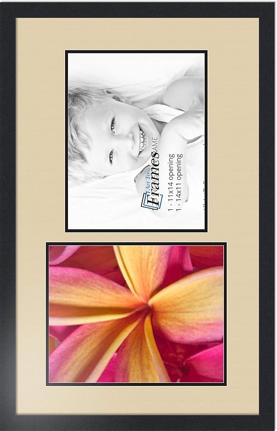 ArtToFrames Collage Photo Frame Double Mat with 2 - 11x14 Openings and Satin Black Frame
