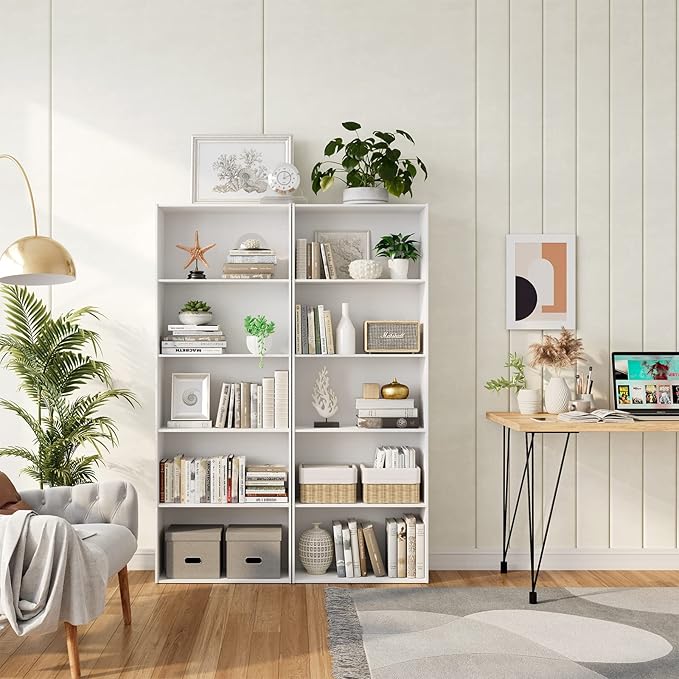 Tangkula 5-Tier Bookcase, 67” Tall Freestanding Bookshelf with 5 Open Shelves, Anti-Toppling Kits, Floor Display Storage Organizer for Living Room, Study, Kitchen, Home & Office (White, 67" H)