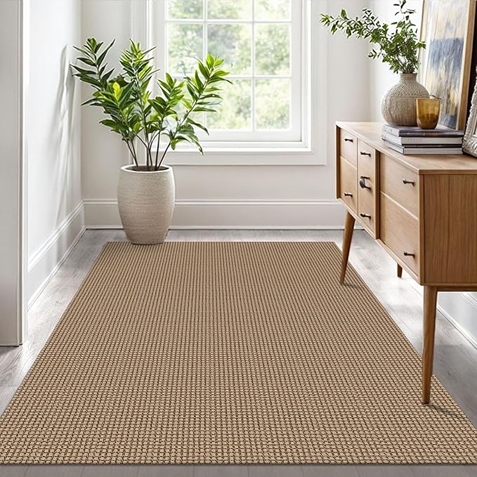 IOHOUZE Washable Area Rug 4x6 Non Slip Rubber Backed Woven Indoor Outdoor Rugs for Entryway Bedroom Rug Kitchen Floor Throw Carpet for Entrance Living Room, Orange/Tan/Brown