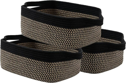 KALLAX Small Woven Basket, 14 x 10 x 5.6 Inches, Small Storage Baskets for Organizing, Gift Baskets Empty, Cute Rope Shelf Closet Storage Bins for Shelves, Dog Toy Basket, Black & Brown