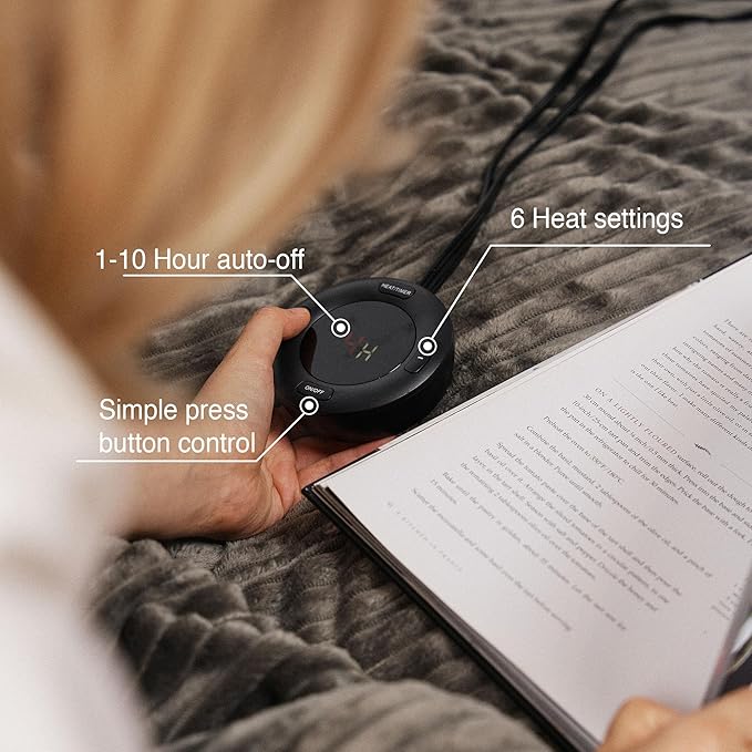 Heated Blanket Queen Size 84"x90",ETL Certification-6 Heating Levels Electric Blanket&1-10 Hour Auto Off,Heating Blanket with Dual Controller(Grey)