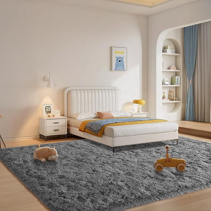Grey Area Rugs for Bedroom Living Room, 6x9 Soft Fluffy Fuzzy Shag Plush Furry Carpet, Large Indoor Floor Mat for Kids Nursery Home Dorm Office Decor Aesthetic