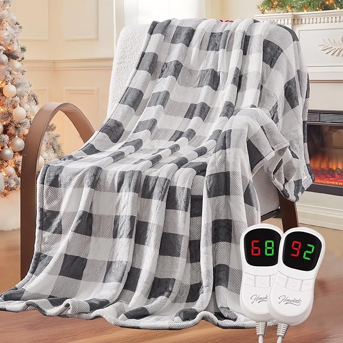 Homemate Electric Blanket Heated Queen Size - 84“x90“ Ultra Soft Cozy Flannel Heating Blanket with 10 Fast Heat Levels 8 Hours Auto Off Over-Heated Protection ETL Certification Keep Warm in Home