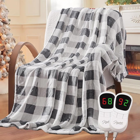 Homemate Electric Blanket Heated Queen Size - 84“x90“ Ultra Soft Cozy Flannel Heating Blanket with 10 Fast Heat Levels 8 Hours Auto Off Over-Heated Protection ETL Certification Keep Warm in Home