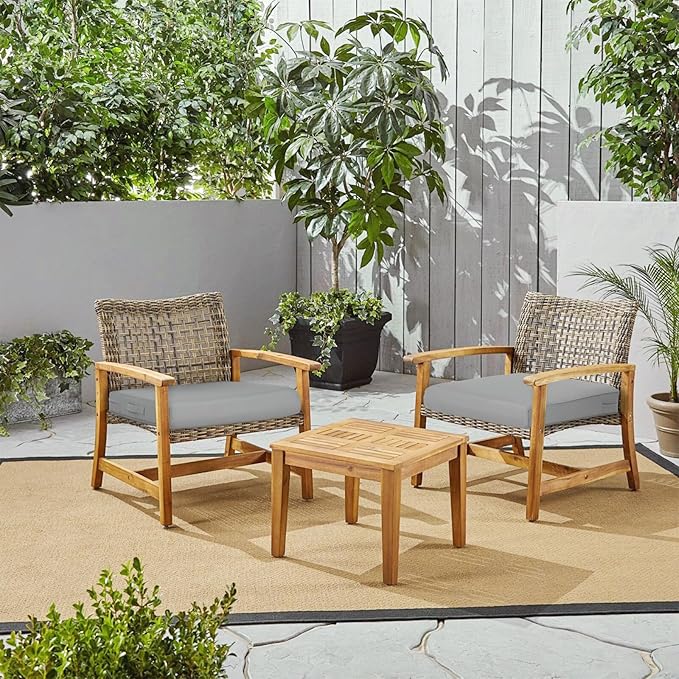 BPS 25x25 Inch Deep Seat Outdoor Cushion, Gray Fade-Resistant and Water-Resistant Patio Chair Cushion for Wicker Chairs, Sofas, Love Seats