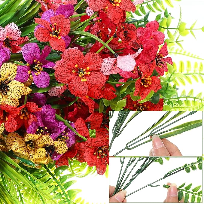Zeyune 56 Bundles Artificial Flowers Fake UV Resistant for Outdoor Plastic Greenery Shrubs Plants No Fade Faux Flower for Garden Porch Patio Window Wedding Party Decor(Multi Color,Elegant)