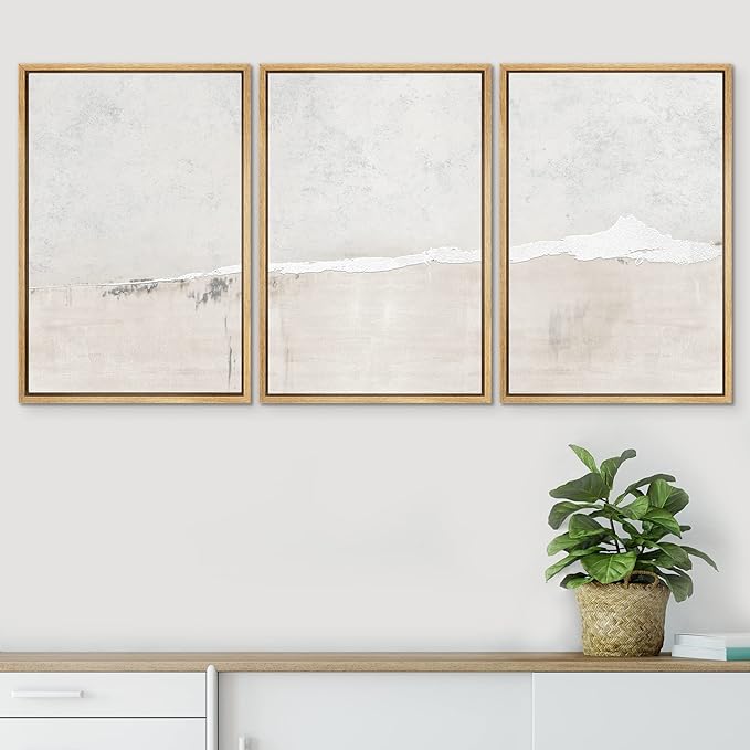 SIGNWIN Framed Canvas Print Wall Art Set Industrial Grunge White Gray Landscape Shapes Abstract Illustrations Modern Art Decorative Nordic Zen for Living Room, Bedroom, Office - 16"x24"x3 Natural