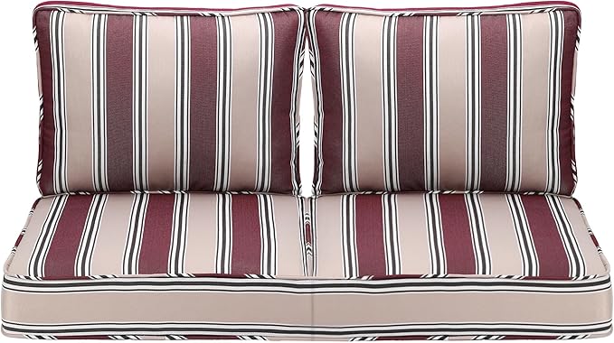 Outdoor Deep Seating Cushion Set, 24" x 24", Waterproof & Fade Resistant Patio Furniture Cushions with Handle, Deep Seat and Back Cushion for Chair and Sofa (2, Red Stripe)