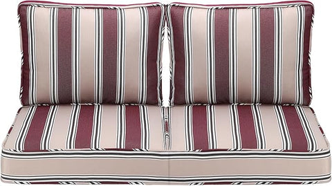 Outdoor Deep Seating Cushion Set, 24" x 24", Waterproof & Fade Resistant Patio Furniture Cushions with Handle, Deep Seat and Back Cushion for Chair and Sofa (2, Red Stripe)