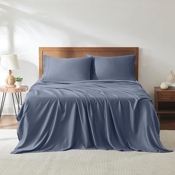Modern Threads 100% Tencel Lyocell 4-Piece Sheet Set, 400 Thread Count Luxury Bedding, Blue, King